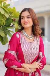 Mesmerizing Embroidery Sequence Work Pink Color Gown